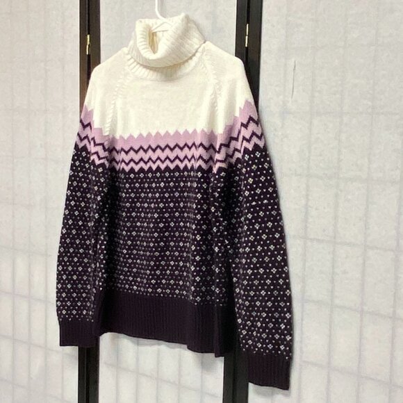 Envision Ave Long Raglan Sleeve Knit Turtleneck Ski Sweater Plum White Pink XL - Picture 4 of 11